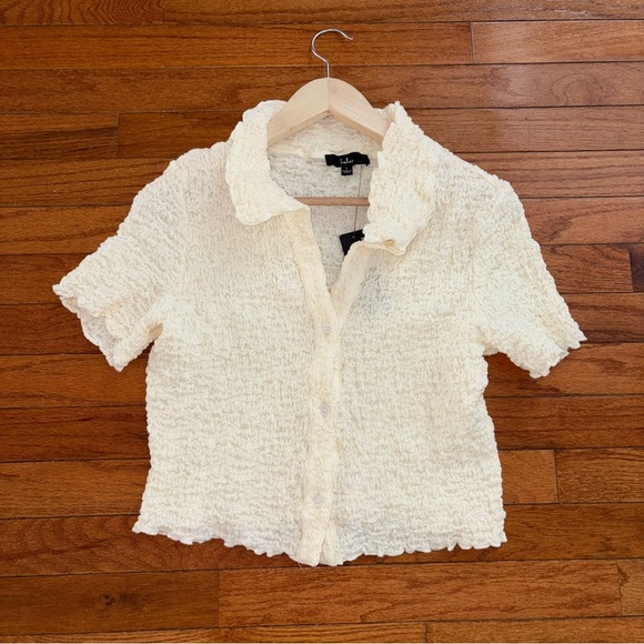 Lulus Need the Look Cream Textured Button-Up Top - Size Large. - Picture 3 of 4